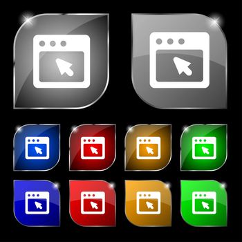 the dialog box icon sign. Set of ten colorful buttons with glare. illustration