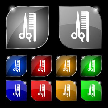 hair icon sign. Set of ten colorful buttons with glare. illustration