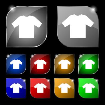 t-shirt icon sign. Set of ten colorful buttons with glare. illustration