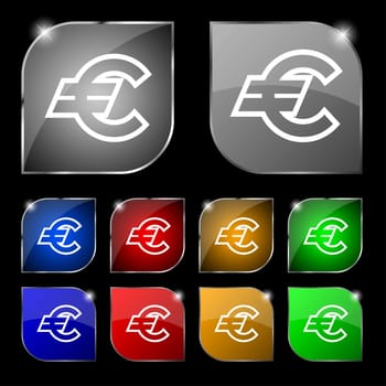 Euro EUR icon sign. Set of ten colorful buttons with glare. illustration