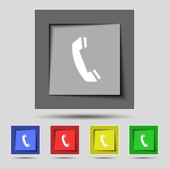 Phone sign icon. Support symbol. Call center. Set colourful buttons illustration