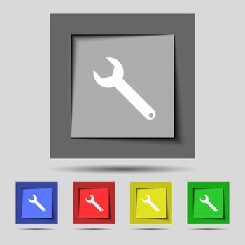 Wrench key sign icon. Service tool symbol. Set of colored buttons. illustration