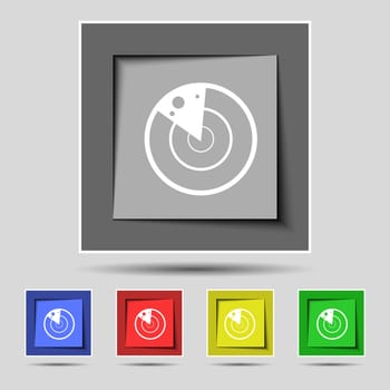 radar icon sign on the original five colored buttons. illustration