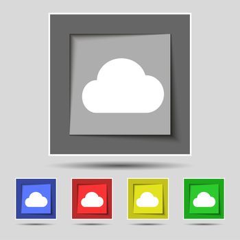 cloud icon sign on the original five colored buttons. illustration