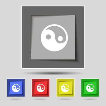Ying yang icon sign on the original five colored buttons. illustration