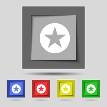 Star, Favorite Star, Favorite icon sign on the original five colored buttons. illustration
