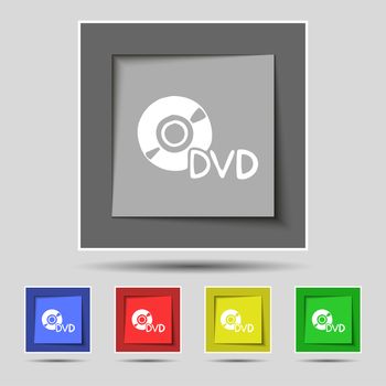 dvd icon sign on original five colored buttons. illustration