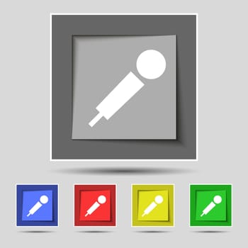 microphone icon sign on original five colored buttons. illustration