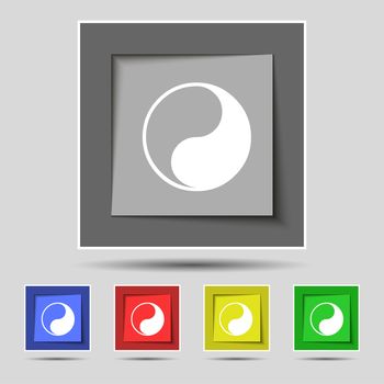 Yin Yang icon sign on original five colored buttons. illustration