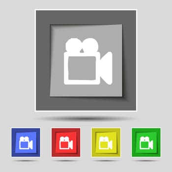 camcorder icon sign on original five colored buttons. illustration