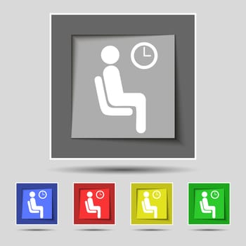 waiting icon sign on original five colored buttons. illustration