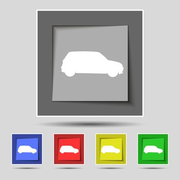 Jeep icon sign on original five colored buttons. illustration