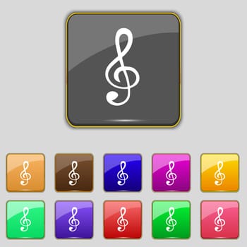 Music note sign icon. Musical symbol. Set colourful buttons. illustration