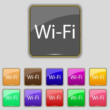 Free wifi sign. Wi-fi symbol. Wireless Network icon Set of colored buttons. illustration