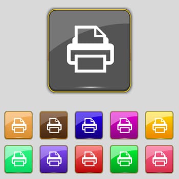 Print sign icon. Printing symbol. Set colourful buttons. illustration