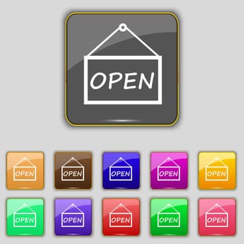open icon sign. Set with eleven colored buttons for your site. 
