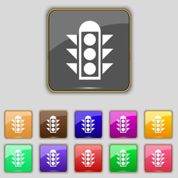 Traffic light signal icon sign. Set with eleven colored buttons for your site. 