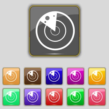 radar icon sign. Set with eleven colored buttons for your site. 