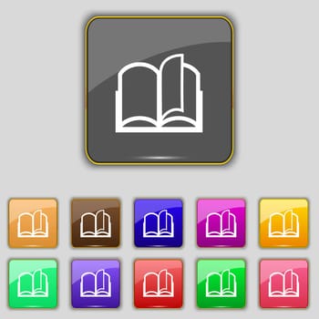 Book sign icon. Open book symbol. Set of colored buttons. illustration