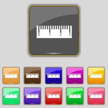 Ruler sign icon. School tool symbol. Set of colored buttons. illustration