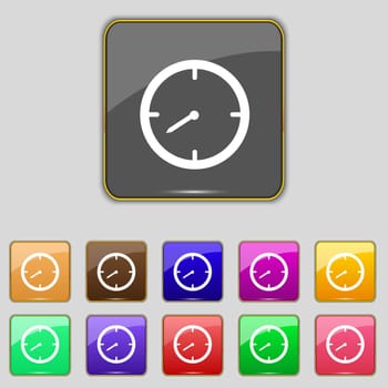 Timer sign icon. Stopwatch symbol. Set of colourful buttons. illustration