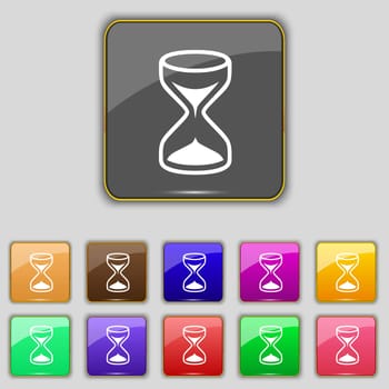 Hourglass sign icon. Sand timer symbol. Set of colour buttons. illustration