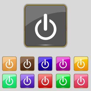 Power sign icon. Switch on symbol. Turn on energy. Set of colourful buttons 