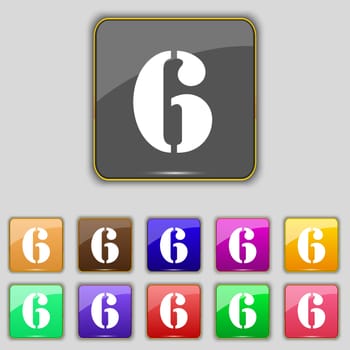 number six icon sign. Set of coloured buttons. illustration