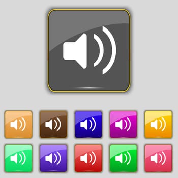 Speaker volume, Sound icon sign. Set with eleven colored buttons for your site. illustration