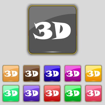 3D sign icon. 3D New technology symbol. Set of colour buttons. illustration