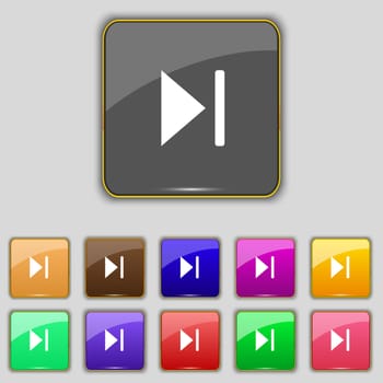 next track icon sign. Set with eleven colored buttons for your site. illustration