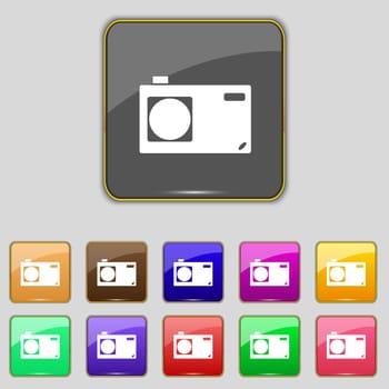 Photo camera sign icon. Digital symbol. Set colourful buttons. illustration