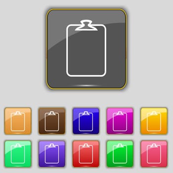 File annex icon. Paper clip symbol. Attach sign. Set of coloured buttons. illustration