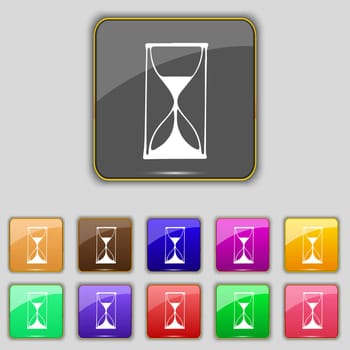 Hourglass sign icon. Sand timer symbol. Set of colour buttons. illustration