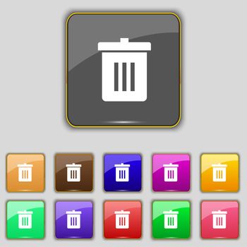 Recycle bin, Reuse or reduce icon sign. Set with eleven colored buttons for your site. illustration