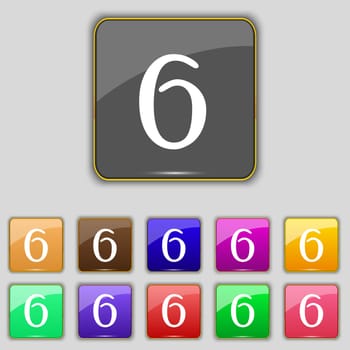 number six icon sign. Set of coloured buttons. illustration