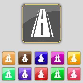 Road icon sign. Set with eleven colored buttons for your site. 