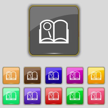 Book sign icon. Open book symbol. Set of colored buttons. illustration