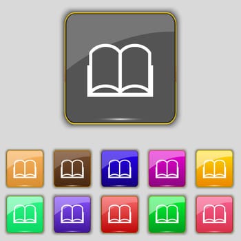 Book sign icon. Open book symbol. Set of colored buttons. illustration