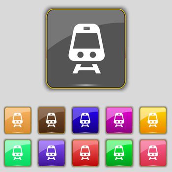 Train icon sign. Set with eleven colored buttons for your site. illustration