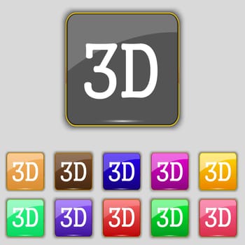 3D sign icon. 3D New technology symbol. Set of colour buttons. illustration