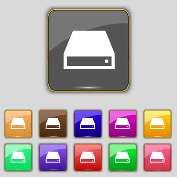 CD-ROM icon sign. Set with eleven colored buttons for your site. illustration