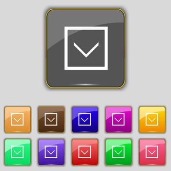 Arrow down, Download, Load, Backup icon sign. Set with eleven colored buttons for your site. illustration