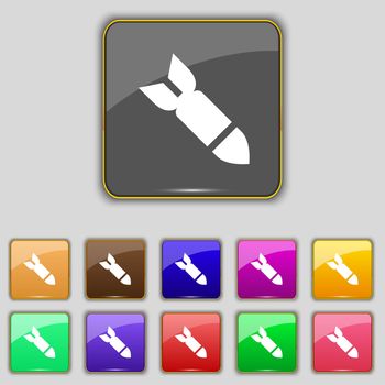 Missile,Rocket weapon icon sign. Set with eleven colored buttons for your site. illustration