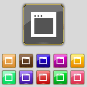 Simple Browser window icon sign. Set with eleven colored buttons for your site. illustration