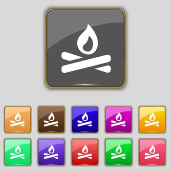 Fire flame icon sign. Set with eleven colored buttons for your site. illustration