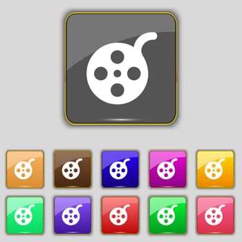 Film icon sign. Set with eleven colored buttons for your site. illustration