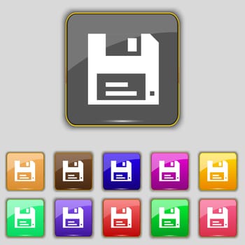 floppy icon sign. Set with eleven colored buttons for your site. illustration