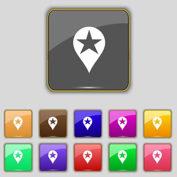 Map pointer award, GPS location icon sign. Set with eleven colored buttons for your site. illustration