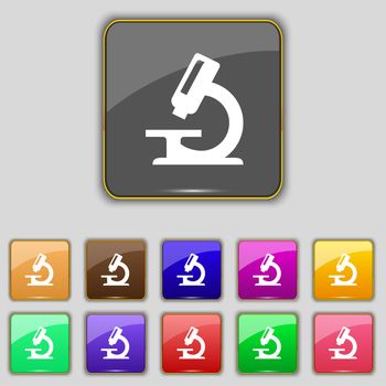 microscope icon sign. Set with eleven colored buttons for your site. illustration